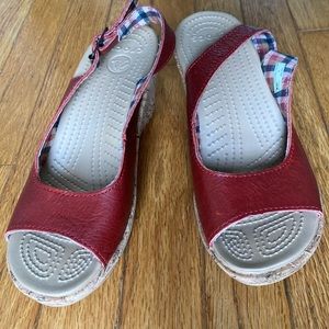 Crocs red leather sandals